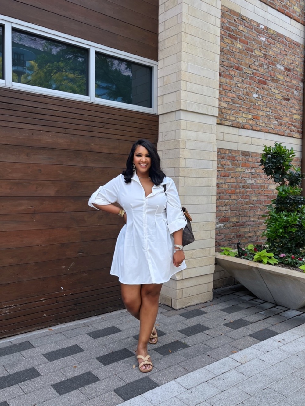 SHEIN White Button-Front Mini Shirt Dress